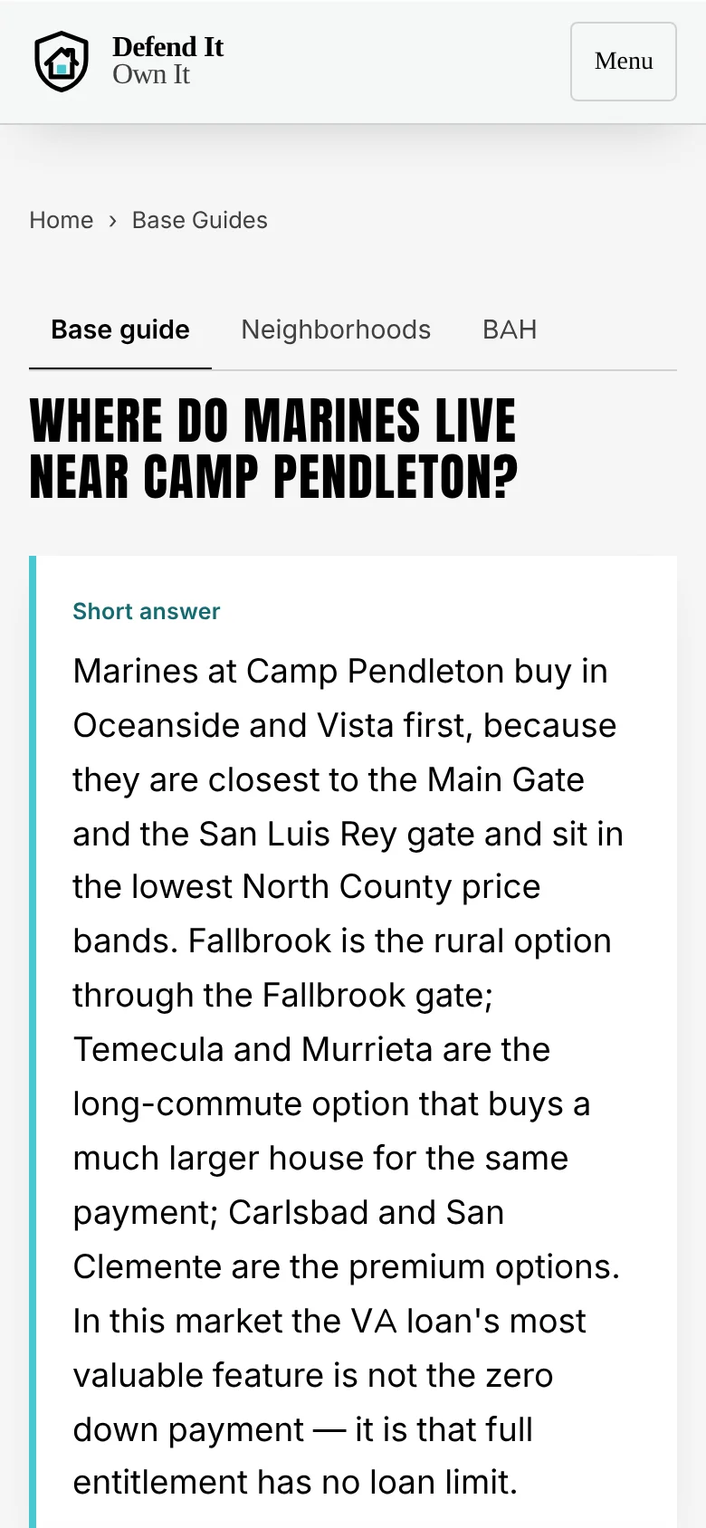 A DefendItOwnIt base guide on a phone: where Marines live near Camp Pendleton